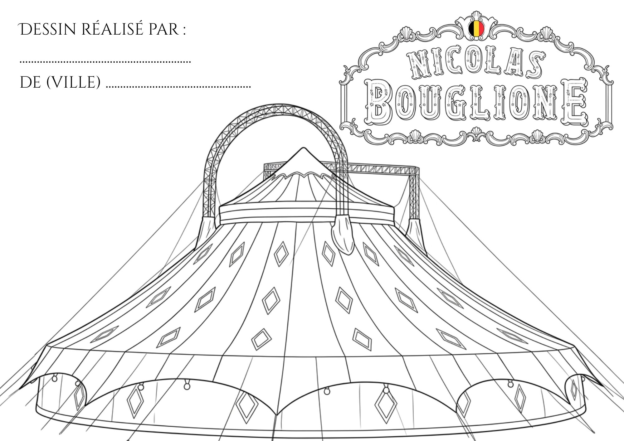 Coloriage du grand chapiteau et du logo du Cirque Nicolas Bouglione, à imprimer et colorier